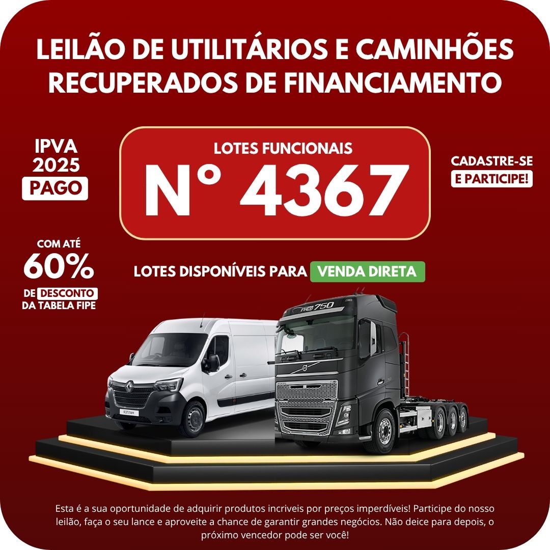 Leilão 4367 – Caminhões e Utilitários Recuperadas de Financiamento